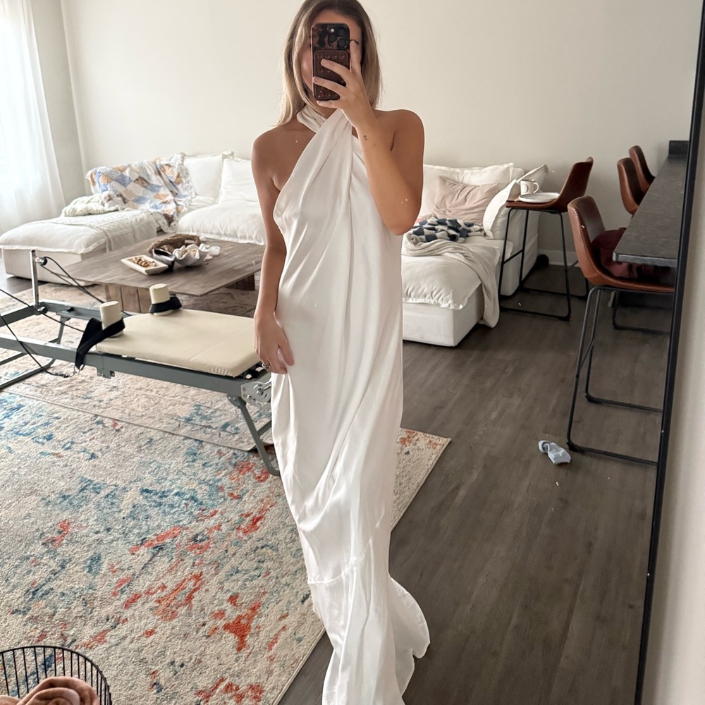 Jasmine Halter Maxi Dress ~ Ivory Luxe Satin
